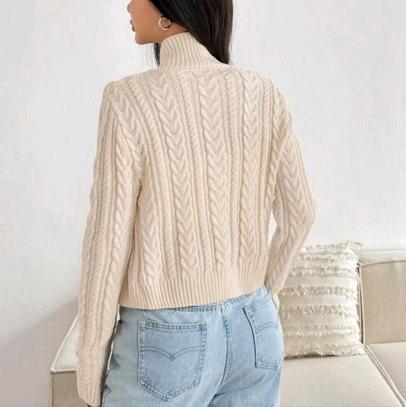 Women's Zipper Front Long Sleeve Solid Color Casual Cardigan - Picture 4 of 4